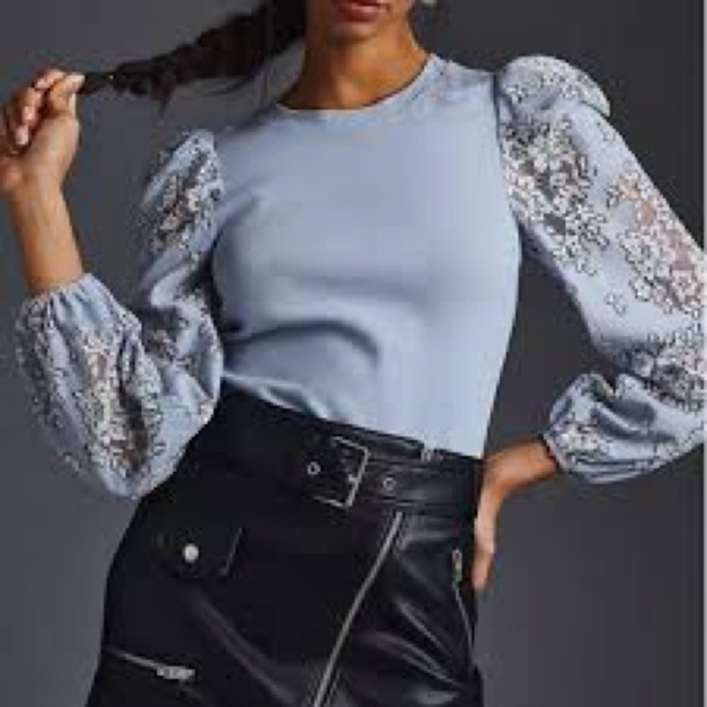 Anthropologie Dolan Lace Puff Sleeve Top